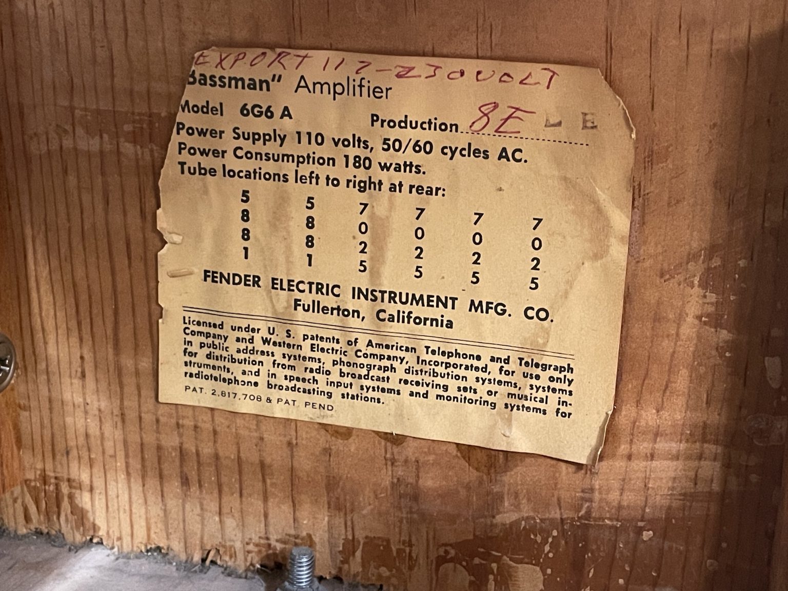 fender bassman amp 6g6 a 1962