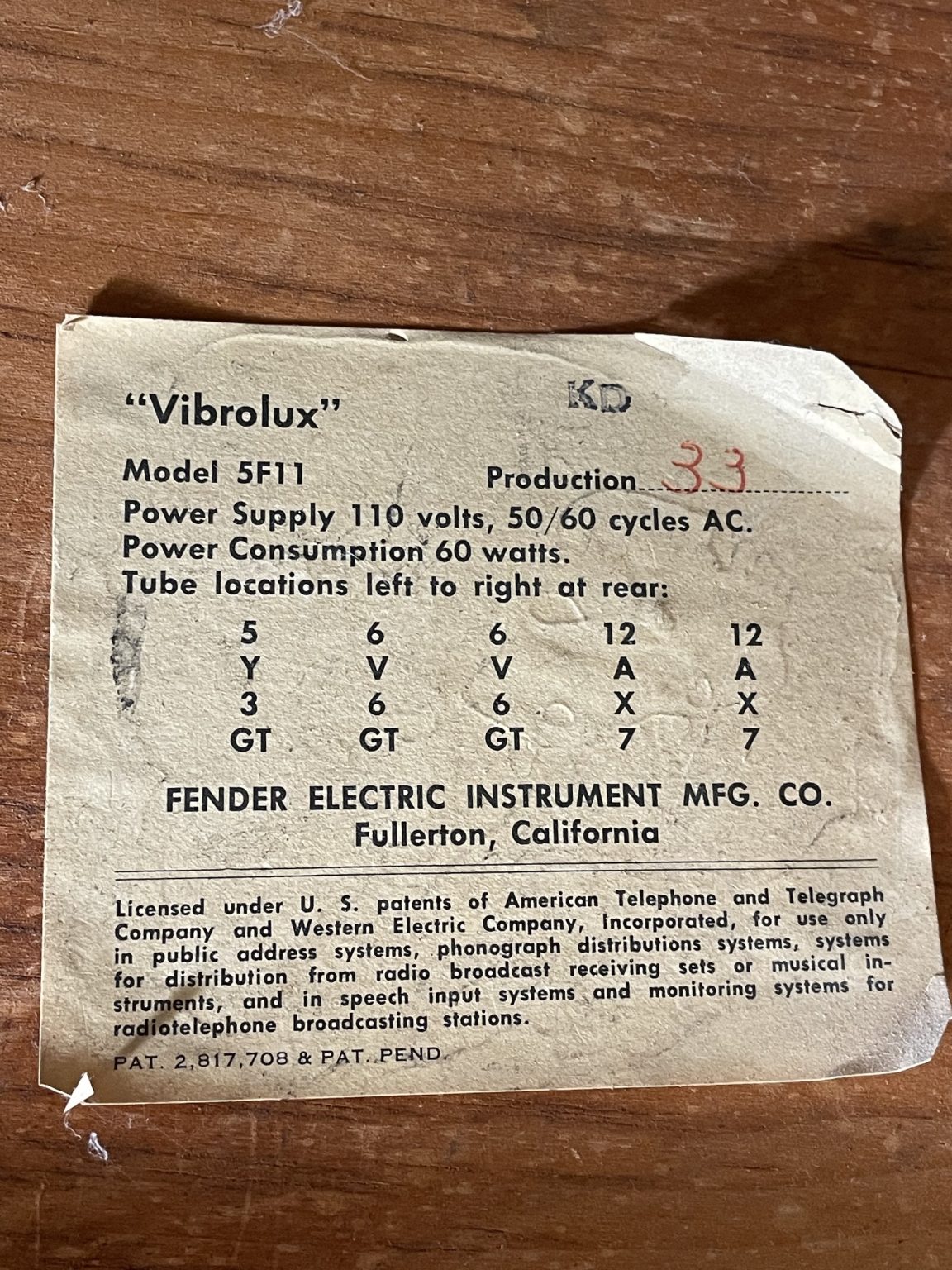 fender vibrolux 5f11 1961